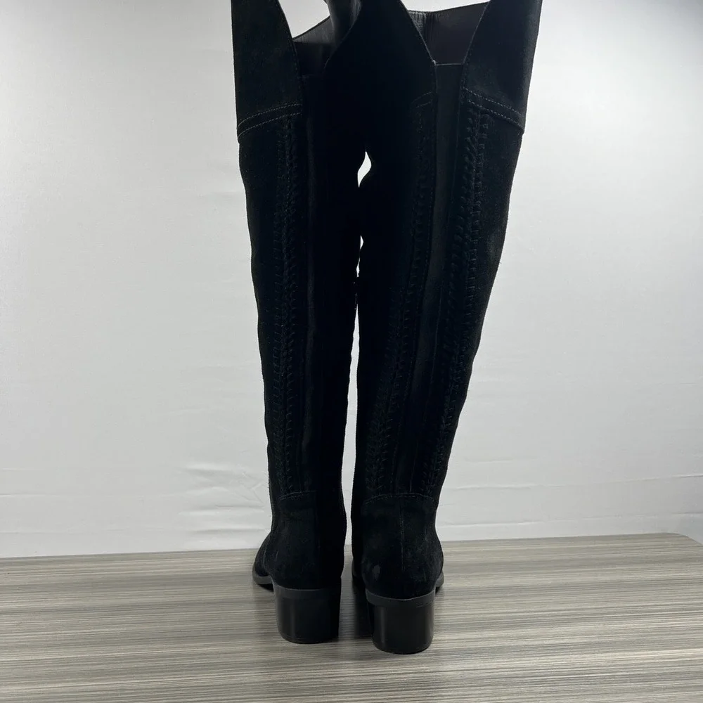 Vince Camuto Bendra Boots Womens 7.5 M 38‎ Over The Knee Black Suede Zip Heel